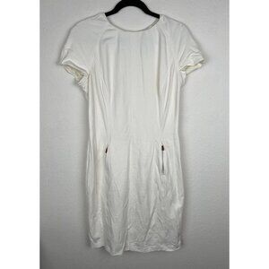 Lauren Ralph Lauren Shift Dress Womens Ivory Front Pockets Size 12 Short Sleeve